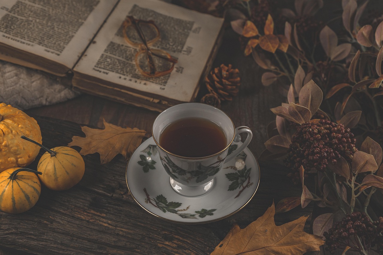 Teetasse, Buch und Herbstdeko, Image by Ylanite Koppens from Pixabay
